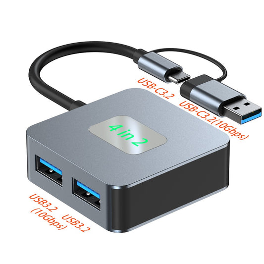 2320A Type-C / USB 4-in-1 USB Hub 2xTypc-C3.2 + 2xUSB3.2 10Gbps Data Transfer Adapter