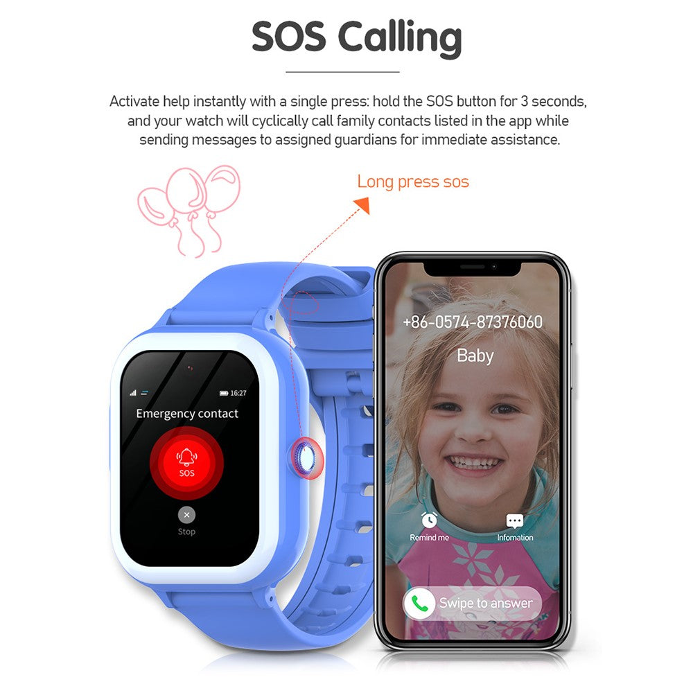 M01 1.78-Inch AMOLED SOS 4G Phone Watch Children Voice Call SOS Kids Smart Bracelet (1+8G)