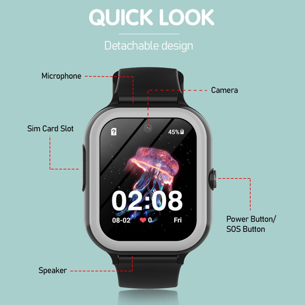 M01 1.78-Inch AMOLED SOS 4G Phone Watch Children Voice Call SOS Kids Smart Bracelet (1+8G)