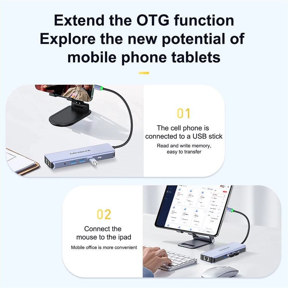 MINDPURE HU010 8-in-1 USB-C Hub Aluminum Alloy Laptop Docking Station, USB3.0x3+HD+PD+SD+TF+RJ45
