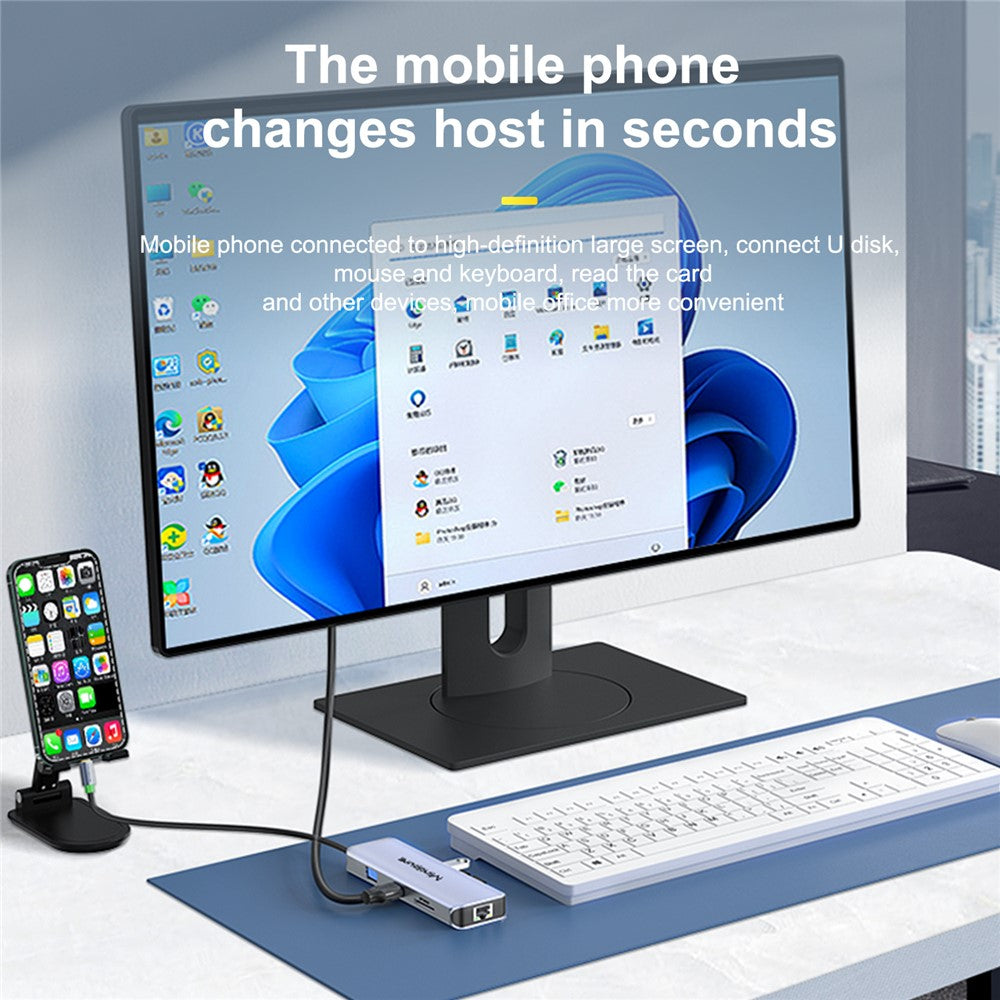 MINDPURE HU012 11-in-1 Multi-Function Docking Station Laptop USB-C Hub, USB3.0x3+3.5mm AV+PD+HDx2+VGA+SD+TF+RJ45