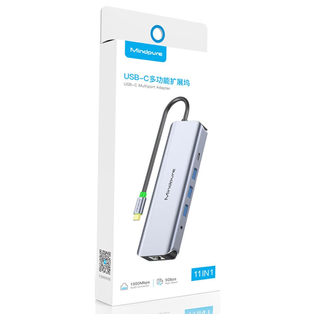 MINDPURE HU012 11-in-1 Multi-Function Docking Station Laptop USB-C Hub, USB3.0x3+3.5mm AV+PD+HDx2+VGA+SD+TF+RJ45