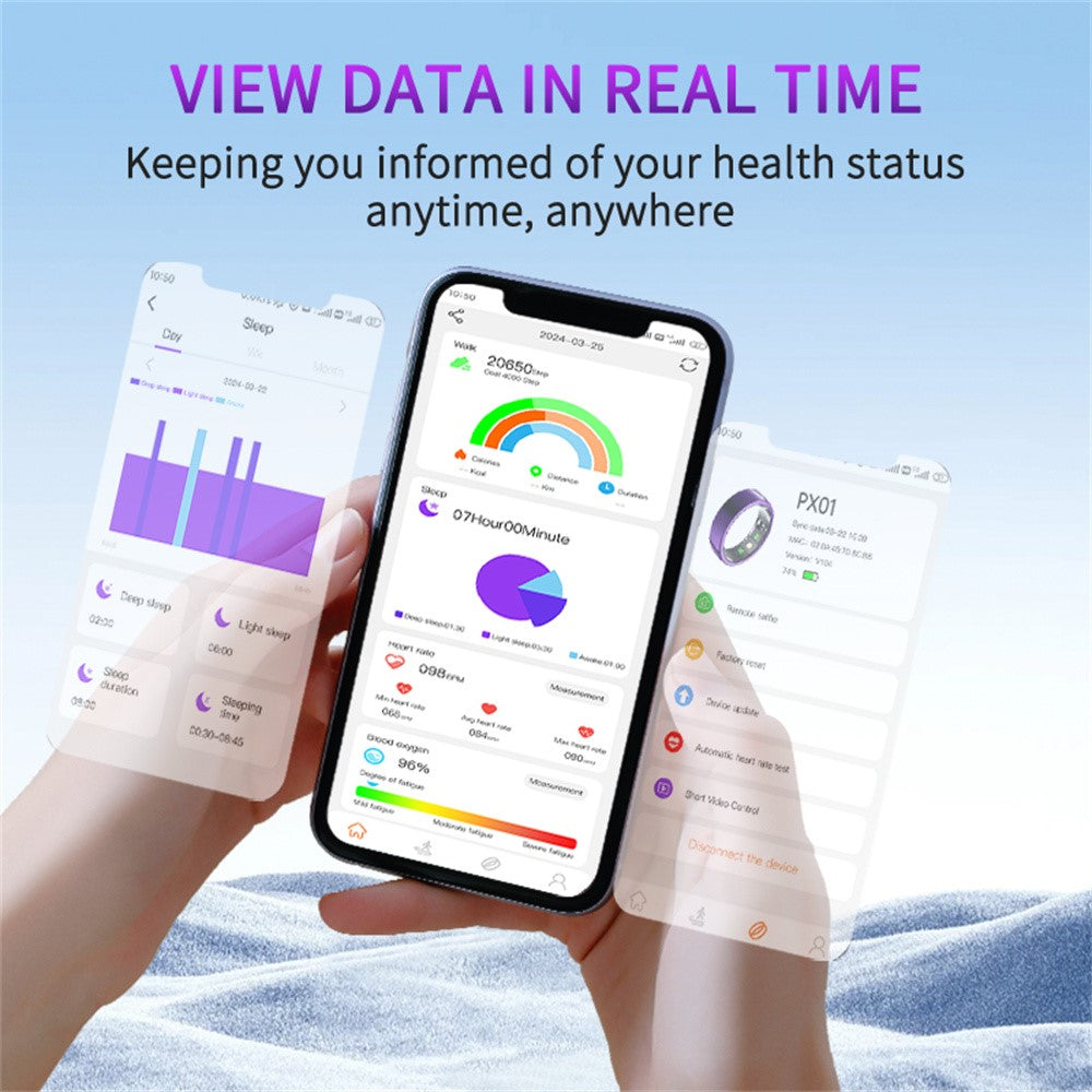 PX01 Bluetooth-compatible Sleep Health Monitoring Smart Ring Multifunction Finger Ring with Charging Case