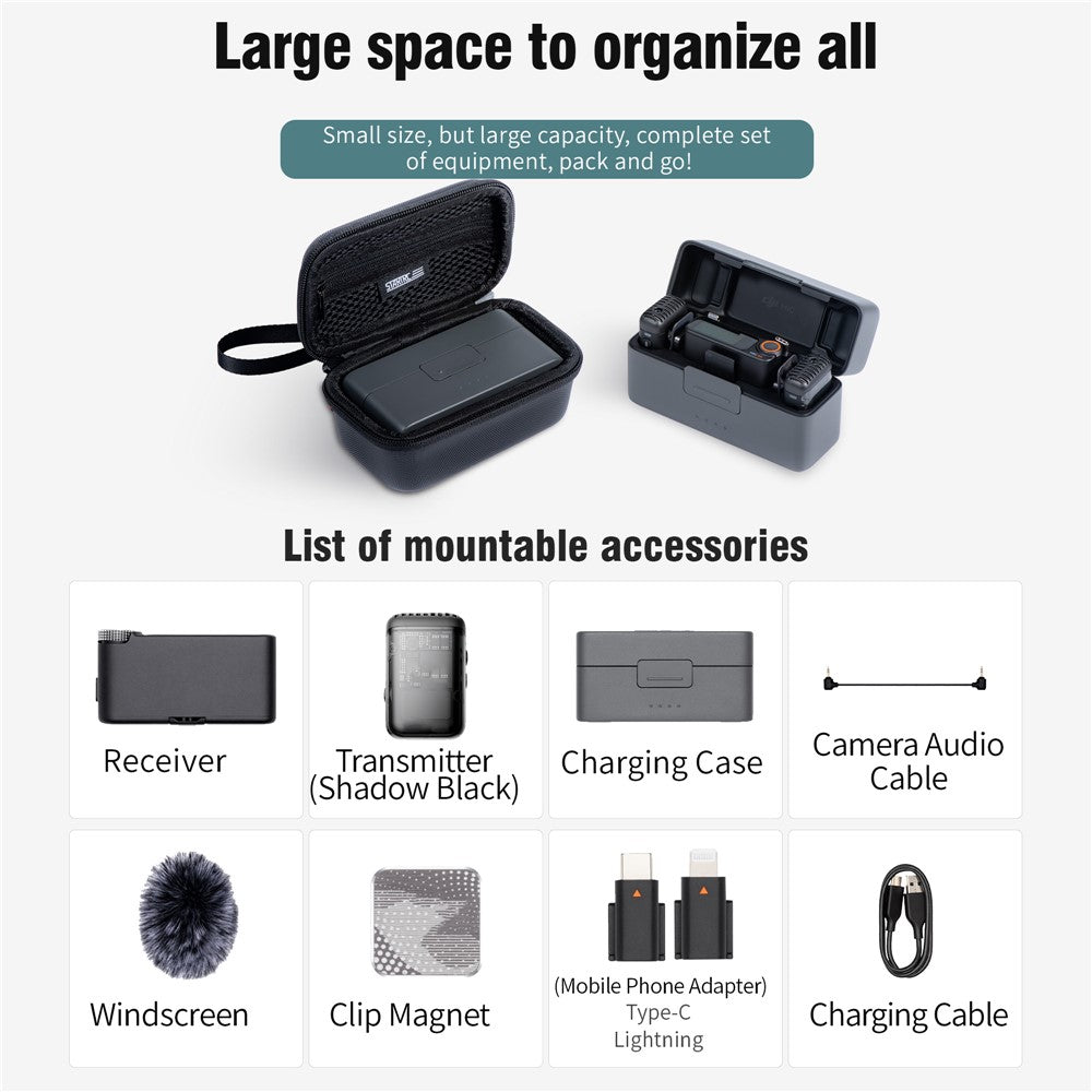 STARTRC 1137446 Storage Bag for DJI Mic 2 Wireless Microphone PU Carrying Case