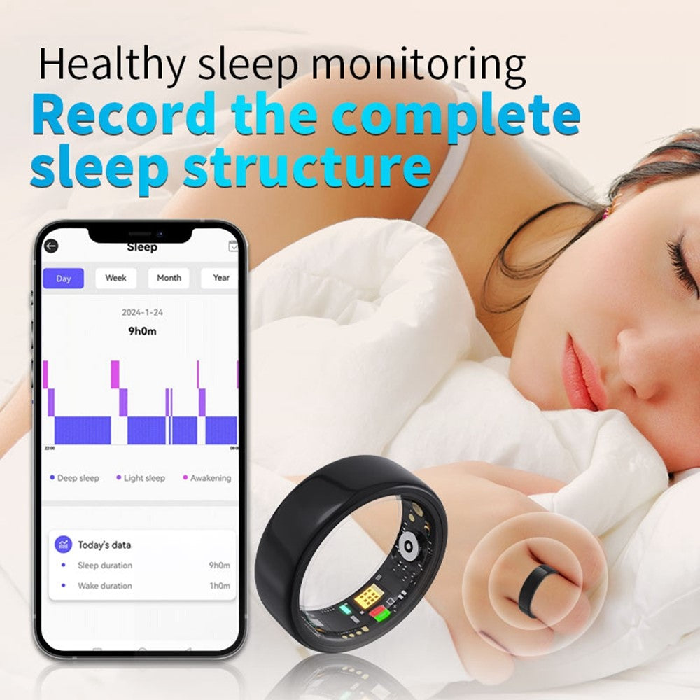 RC20 Waterproof Bluetooth-compatible Health Monitoring Smart Ring Stainless Steel Finger Ring, Magnetic Charging Cable