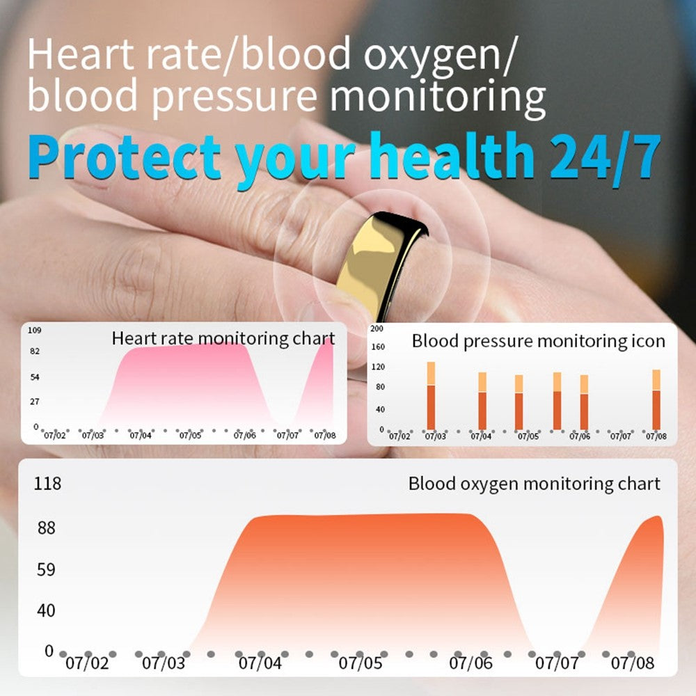 RC20 Waterproof Bluetooth-compatible Health Monitoring Smart Ring Stainless Steel Finger Ring, Magnetic Charging Cable
