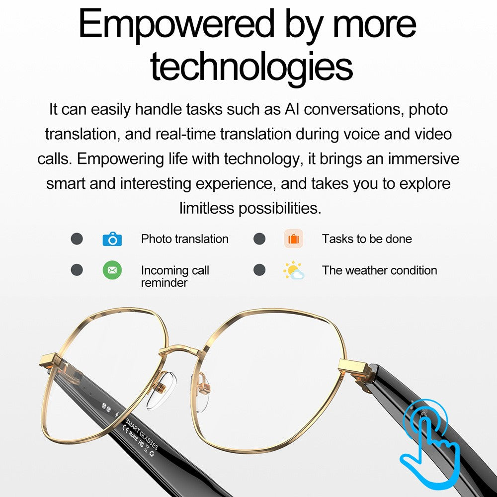 W100B Business Style AI Real-Time Translation Voice Assistant Smart Glasses Bluetooth-Compatible Fashion Eyewear