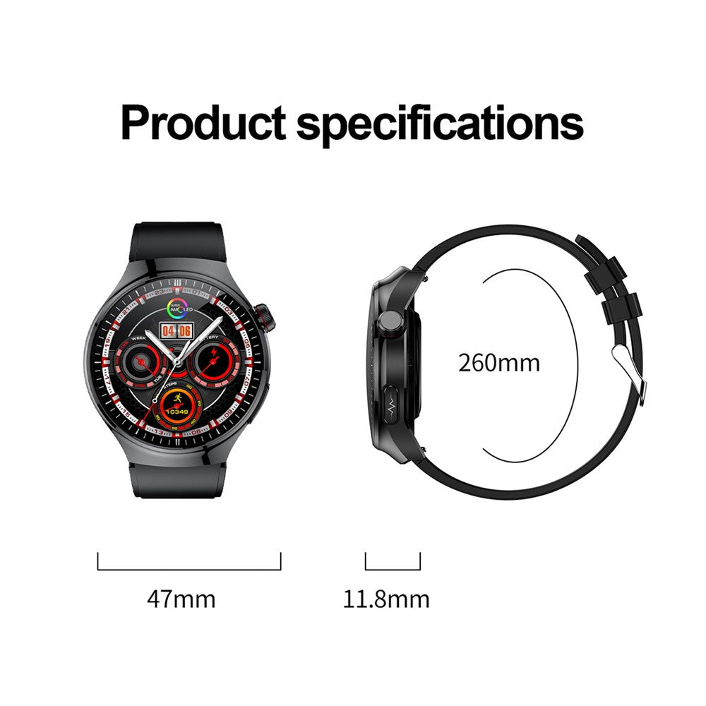 TK26 AMOLED Round Watch Organ Detection Health Monitoring Bluetooth-compatible Calling Smart Watch, Silicone Strap