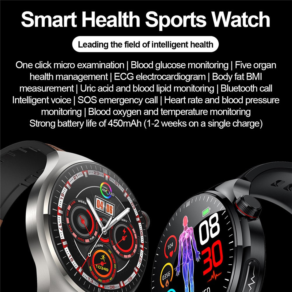 TK26 1.43-inch AMOLED Screen Heart Rate Sleep Monitor Smart Watch Support Bluetooth-compatible Call, Leather Strap