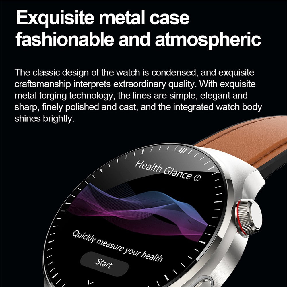 TK26 1.43-inch AMOLED Screen Heart Rate Sleep Monitor Smart Watch Support Bluetooth-compatible Call, Leather Strap