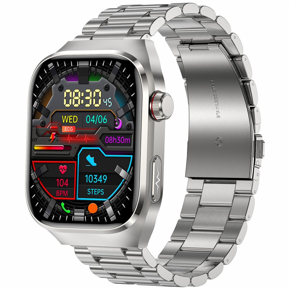 TK16 2.04-inch AMOLED Screen Smart Watch Micro-Physical Examination ECG Heart Rate Monitor Sport Watch, Steel Strap