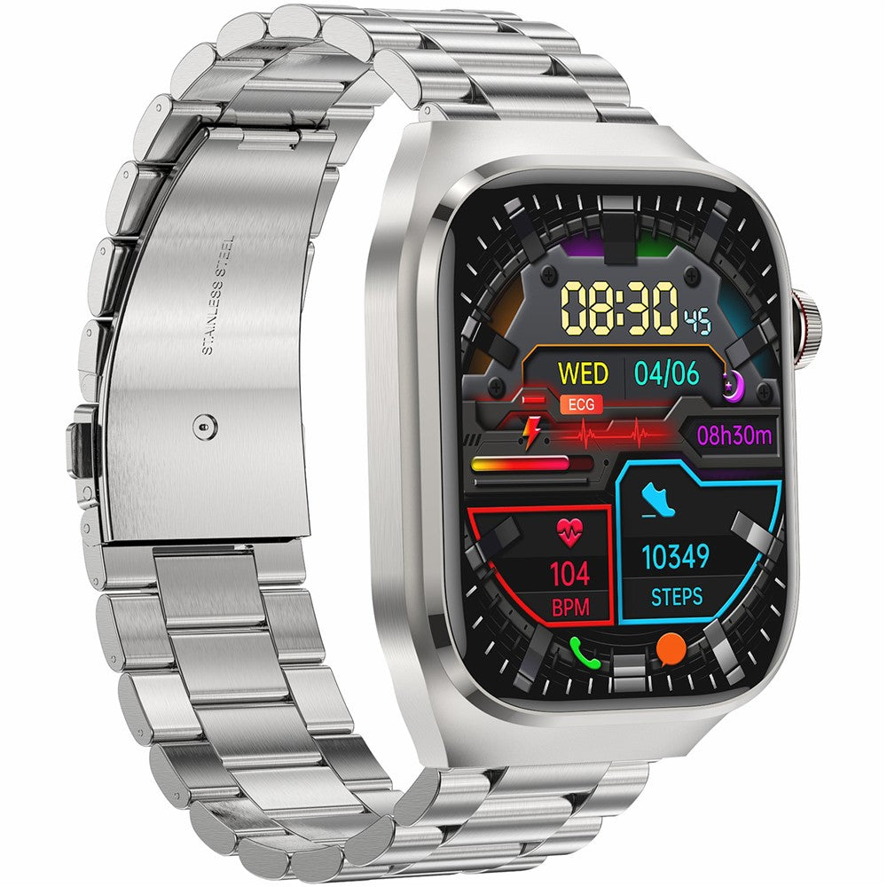 TK16 2.04-inch AMOLED Screen Smart Watch Micro-Physical Examination ECG Heart Rate Monitor Sport Watch, Steel Strap