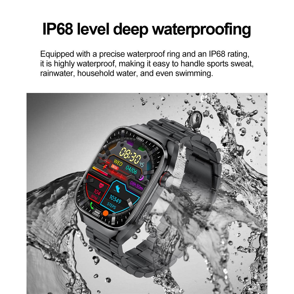 TK16 2.04-inch AMOLED Screen Smart Watch Micro-Physical Examination ECG Heart Rate Monitor Sport Watch, Steel Strap