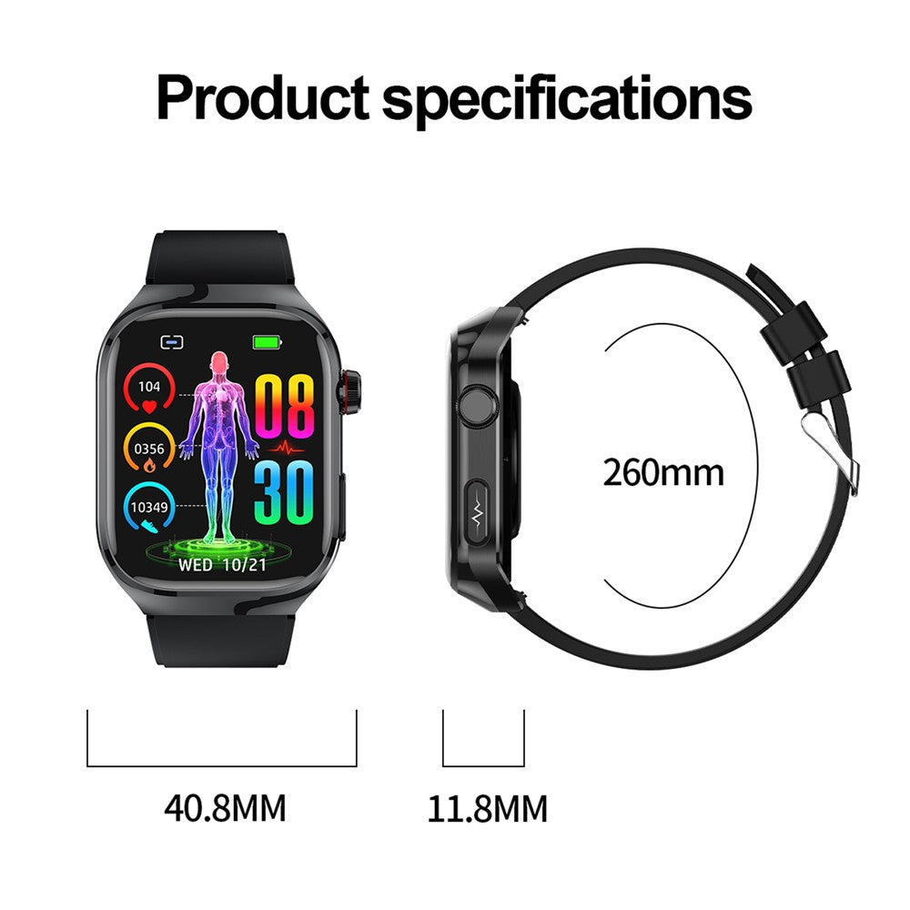 TK16 2.04-inch AMOLED Screen Smart Watch ECG Micro-Physical Examination Heart Rate Monitor, Silicone Strap