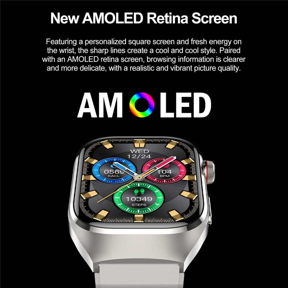 TK16 2.04-inch AMOLED Screen Smart Watch ECG Micro-Physical Examination Heart Rate Monitor, Silicone Strap