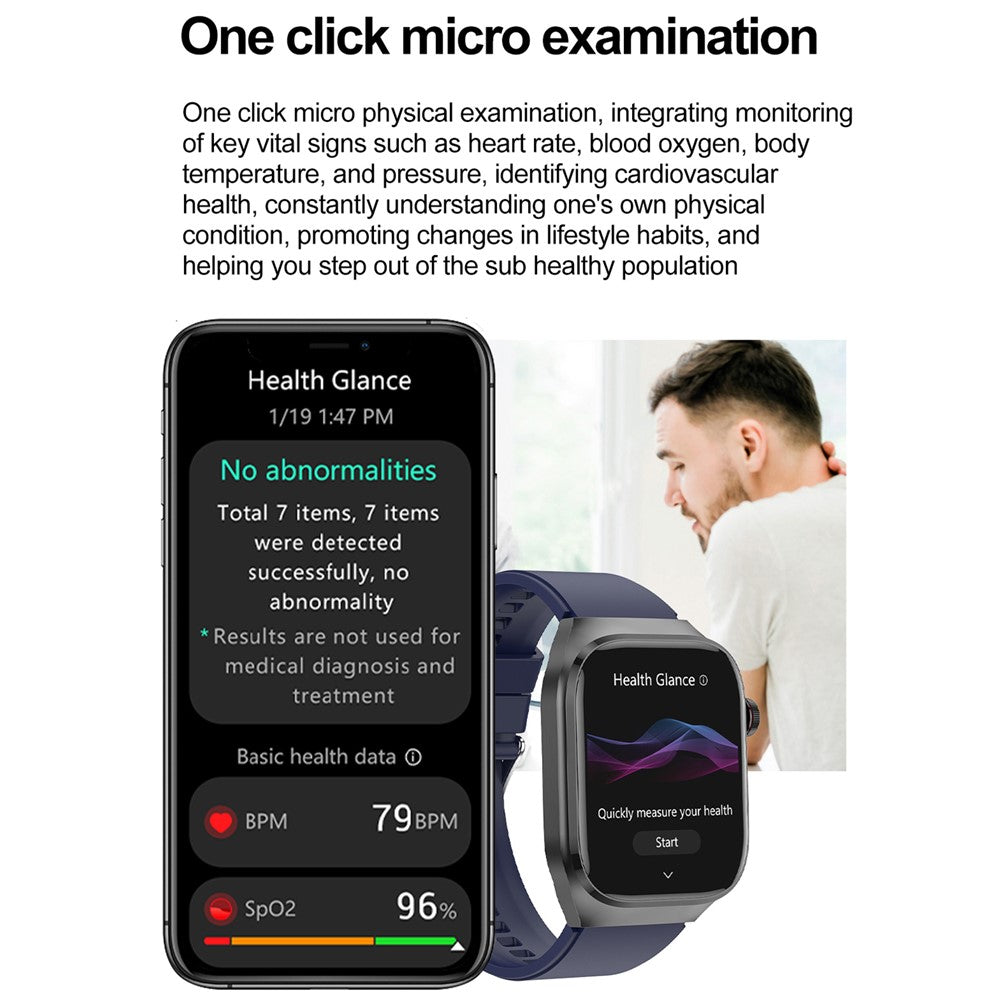 TK16 2.04-inch AMOLED Screen Smart Watch ECG Micro-Physical Examination Heart Rate Monitor, Silicone Strap