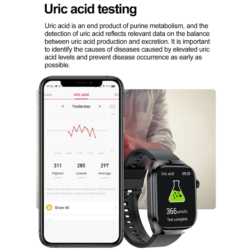 TK16 2.04-inch AMOLED Screen Smart Watch ECG Micro-Physical Examination Heart Rate Monitor, Silicone Strap