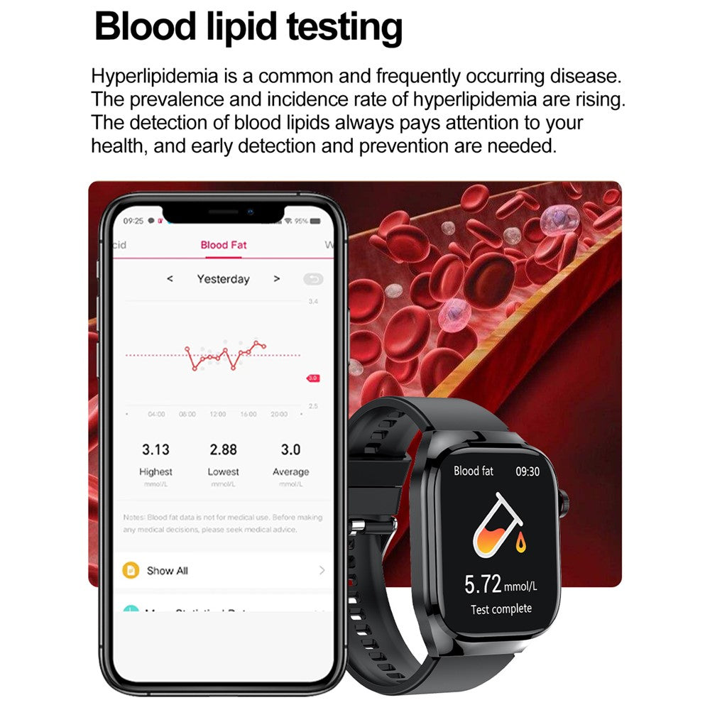 TK16 2.04-inch AMOLED Screen Smart Watch ECG Micro-Physical Examination Heart Rate Monitor, Silicone Strap