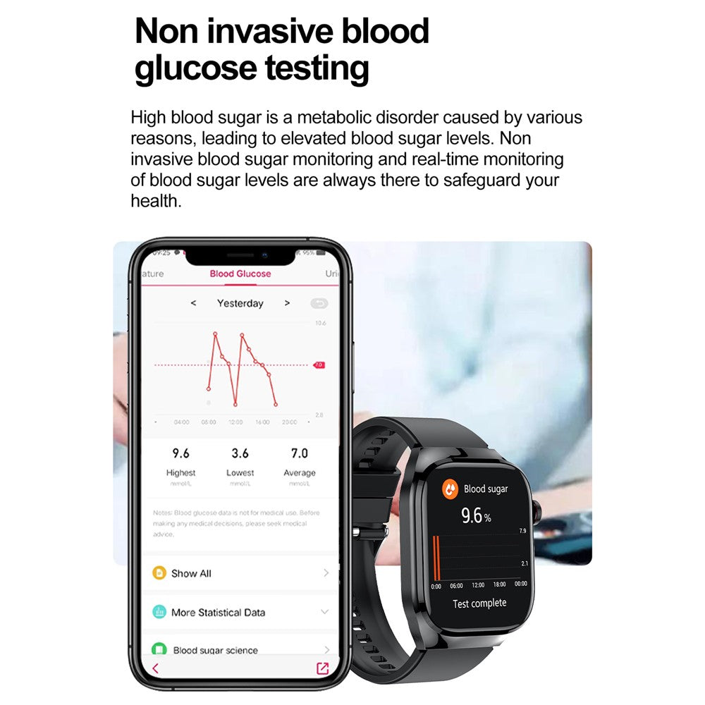 TK16 2.04-inch AMOLED Screen Smart Watch ECG Micro-Physical Examination Heart Rate Monitor, Silicone Strap