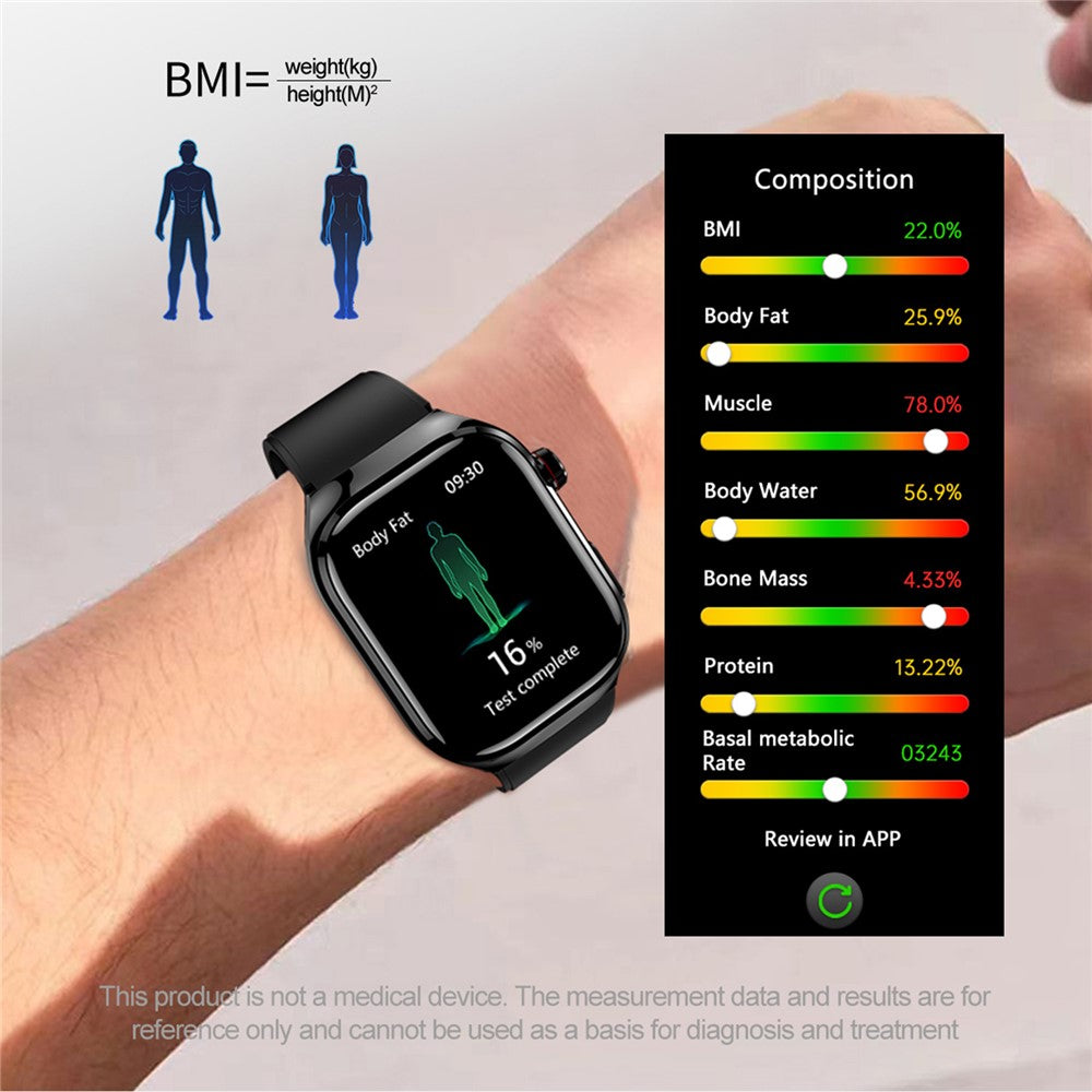 TK16 2.04-inch AMOLED Screen Smart Watch ECG Micro-Physical Examination Heart Rate Monitor, Silicone Strap