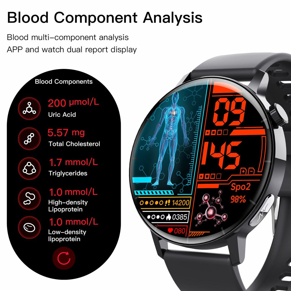 F67 Pro ECG Blood Sugar Uric Acid Monitoring Smart Watch 1.41-inch Round Sport Watch