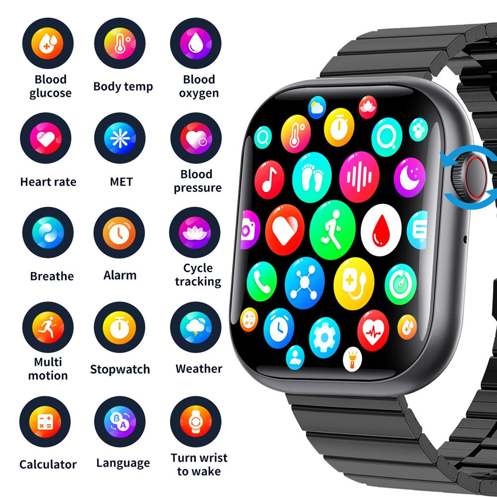 F70 Steel Band Smart Watch Blood Glucose Health Monitoring Breathing Training Sports Watch