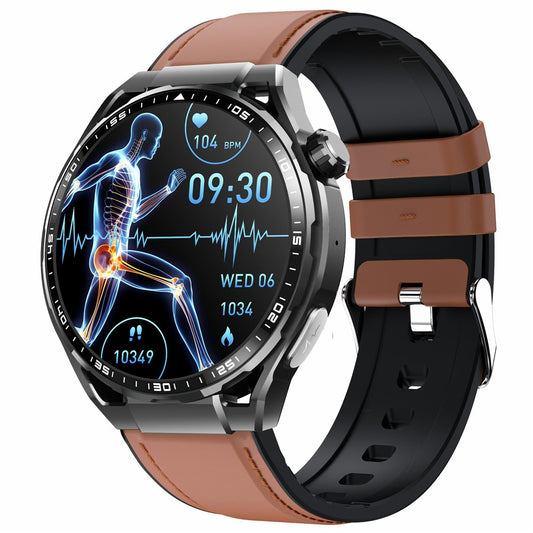 F200 Sport Watch SOS Non-Invasive Blood Glucose ECG Monitor Smart Bracelet, Leather Strap