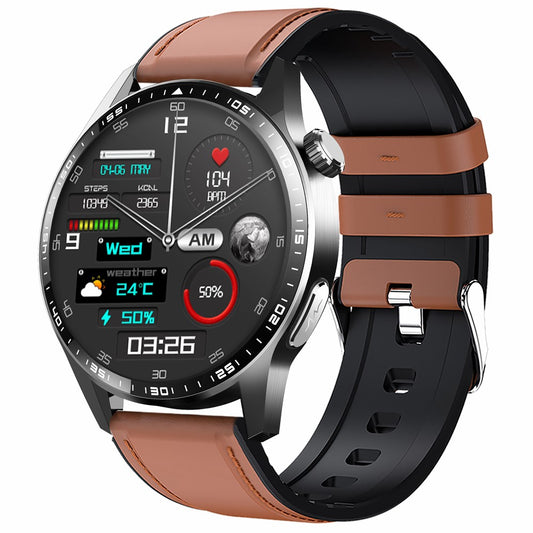 F400 Non-Invasive Blood Sugar Smart Watch ECG Blood Pressure Monitor Bluetooth-compatible Call Sports Watch, Leather Strap
