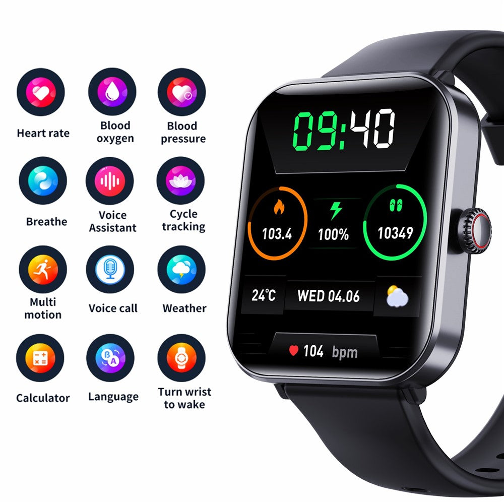F57pro Smart Watch with Heart Rate, Blood Pressure Monitoring, Bluetooth-compatible Call, Sports Bracelet, Silicone Strap