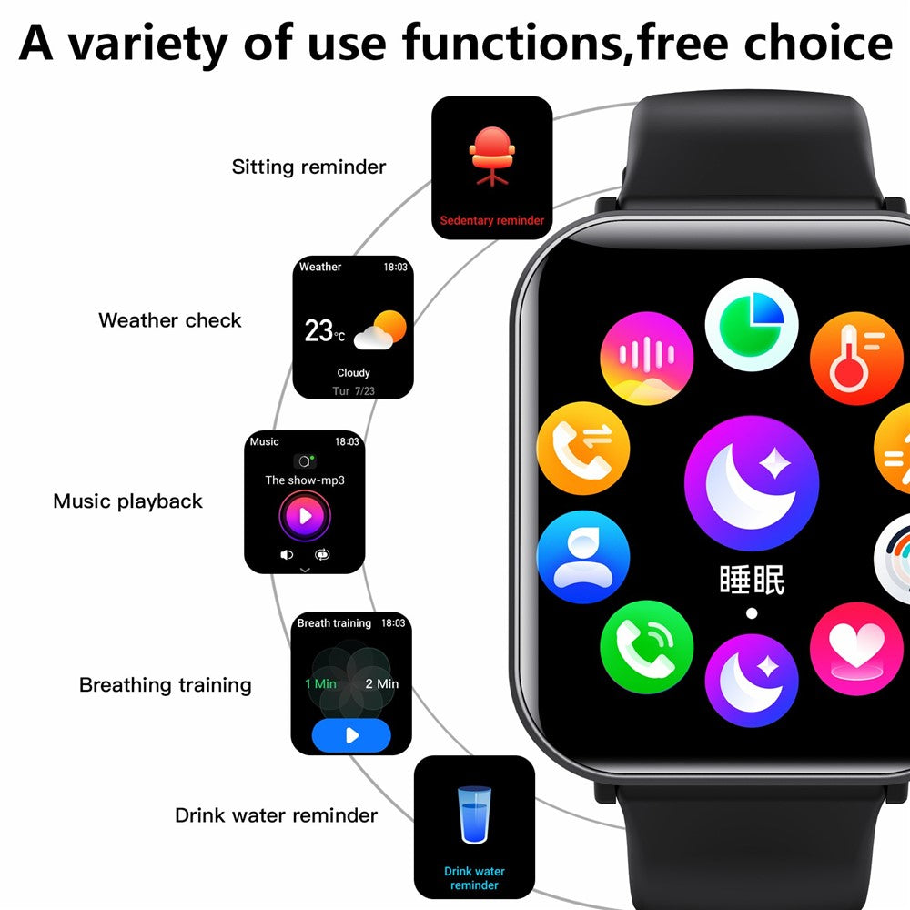 F57pro Smart Watch with Heart Rate, Blood Pressure Monitoring, Bluetooth-compatible Call, Sports Bracelet, Silicone Strap