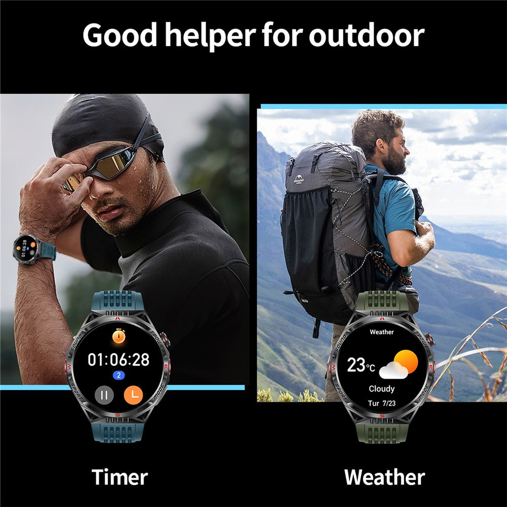 HT28 1.85 inch Screen Smart Watch Bluetooth-compatible Call Bracelet with Compass, Flashlight Function