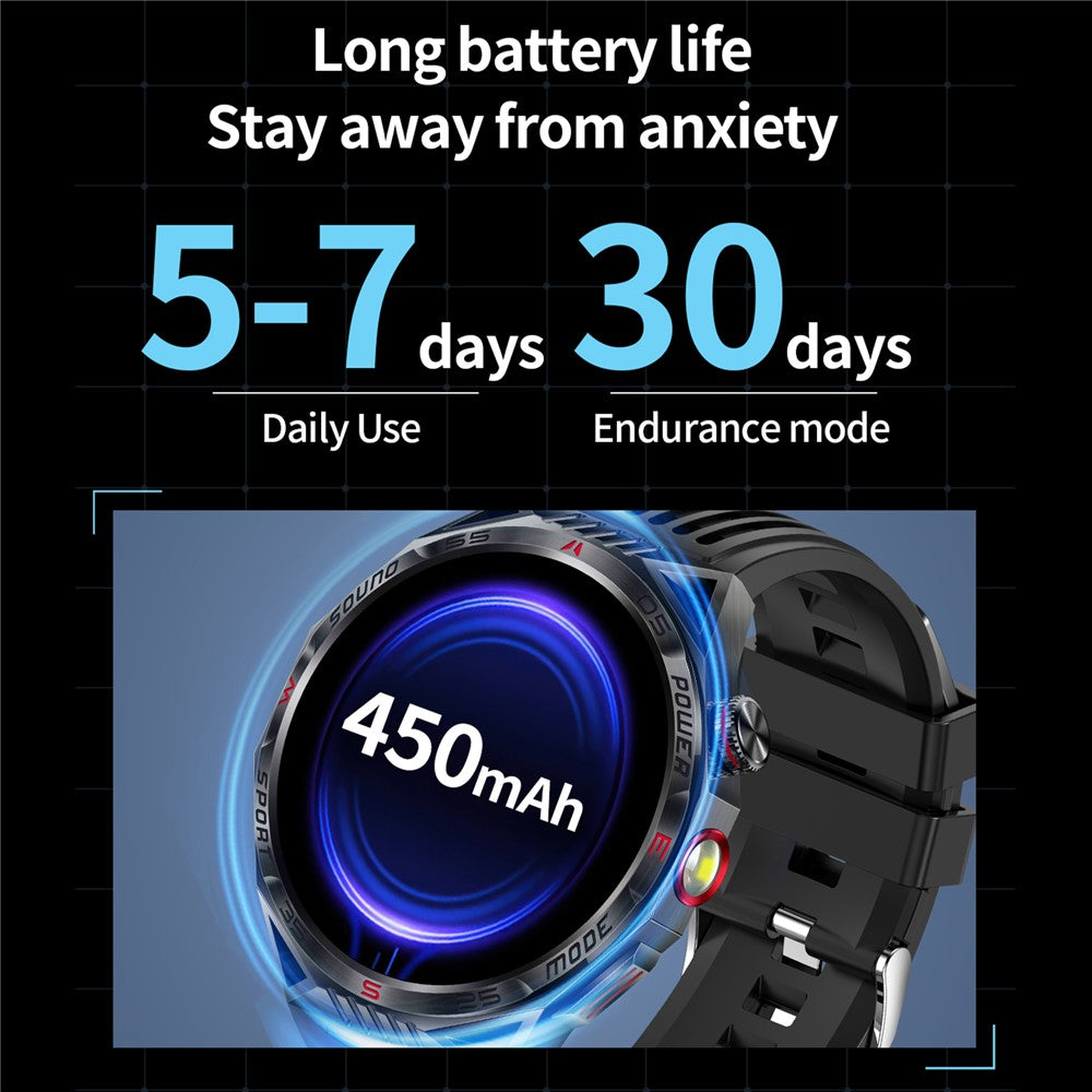 HT28 1.85 inch Screen Smart Watch Bluetooth-compatible Call Bracelet with Compass, Flashlight Function