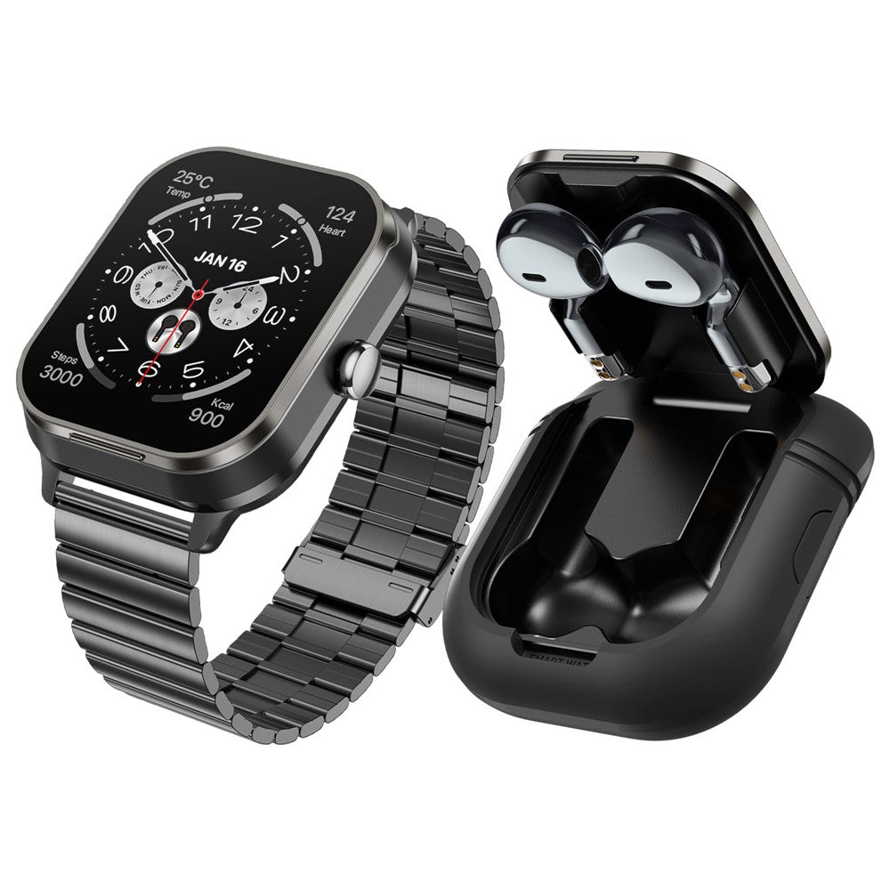 D8 Pro 2-in-1 Bluetooth-compatible TWS Earphone Health Monitoring Bluetooth-compatible Calling Smart Watch, Steel Strap