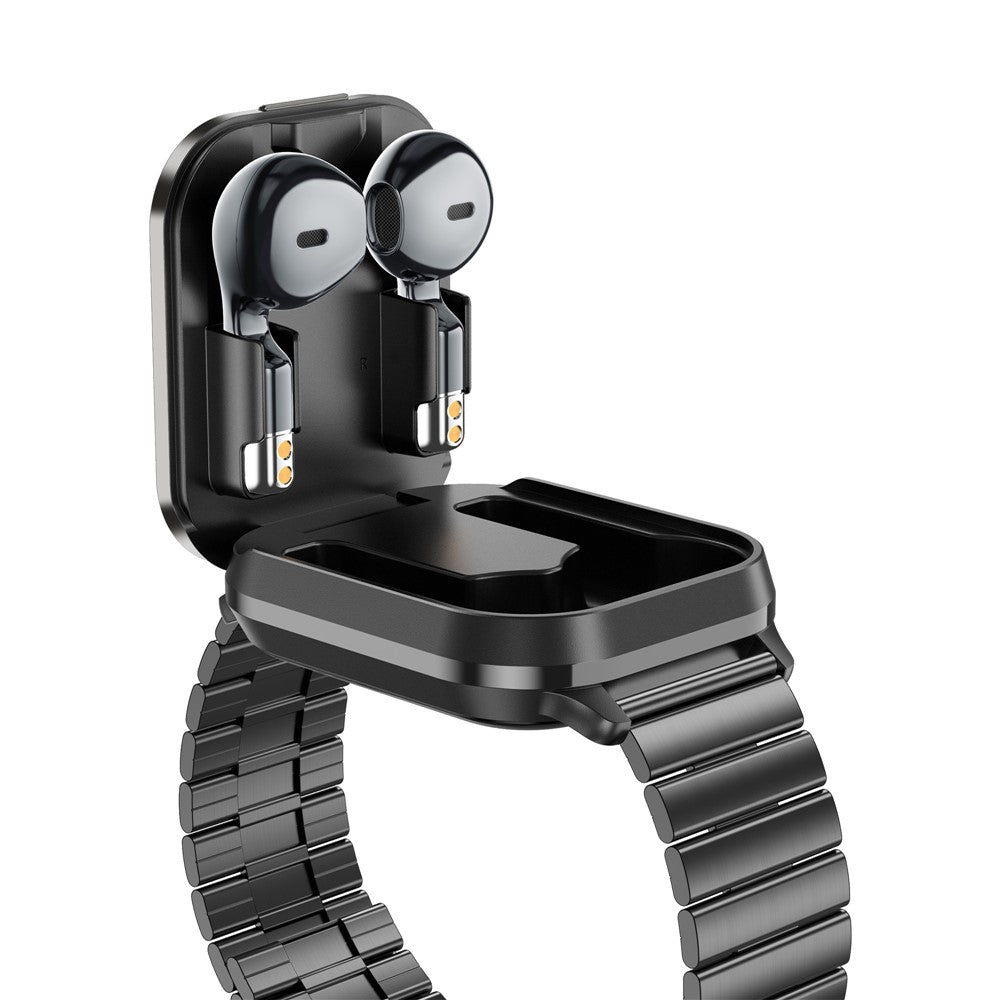 D8 Pro 2-in-1 Bluetooth-compatible TWS Earphone Health Monitoring Bluetooth-compatible Calling Smart Watch, Steel Strap