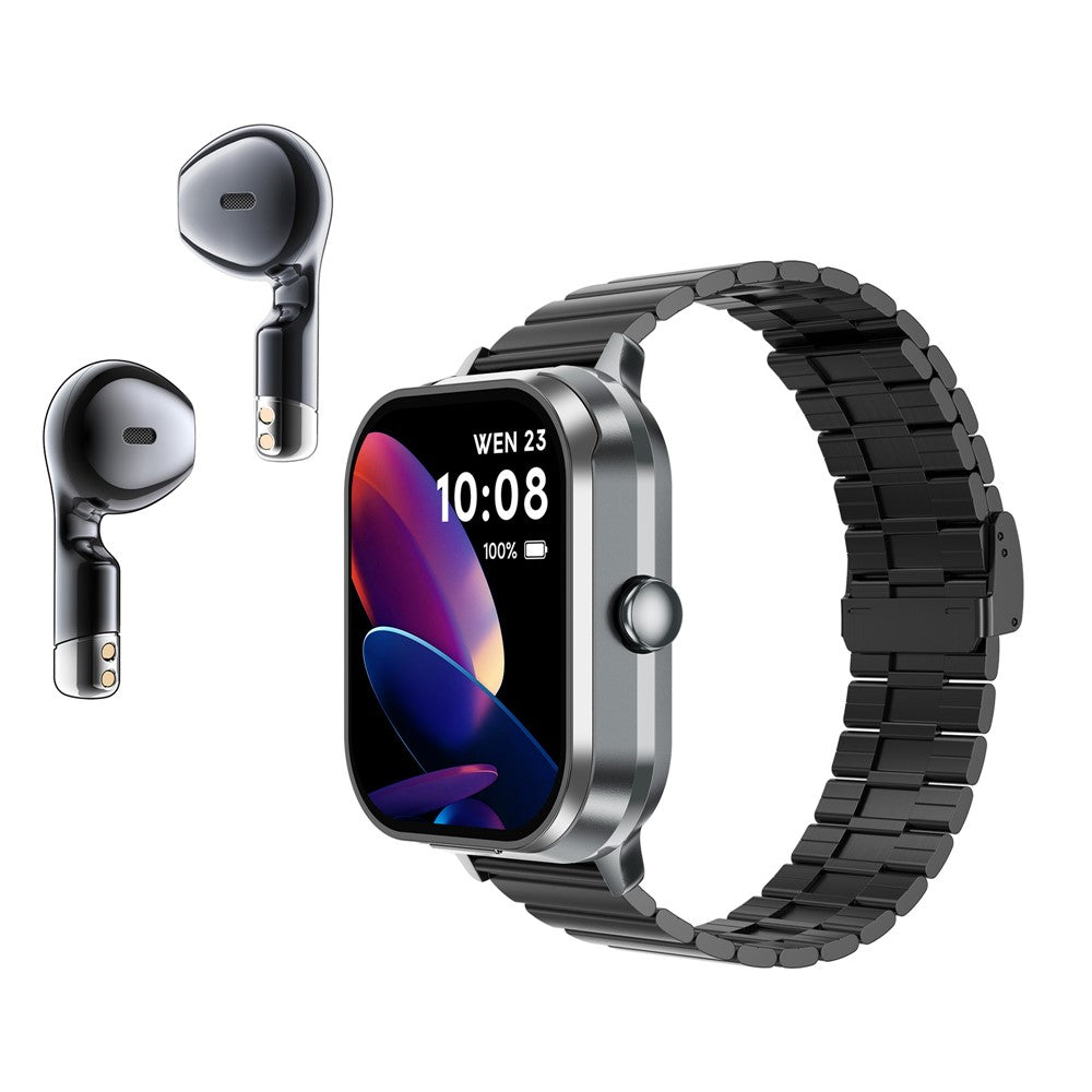 D8 Pro 2-in-1 Bluetooth-compatible TWS Earphone Health Monitoring Bluetooth-compatible Calling Smart Watch, Steel Strap
