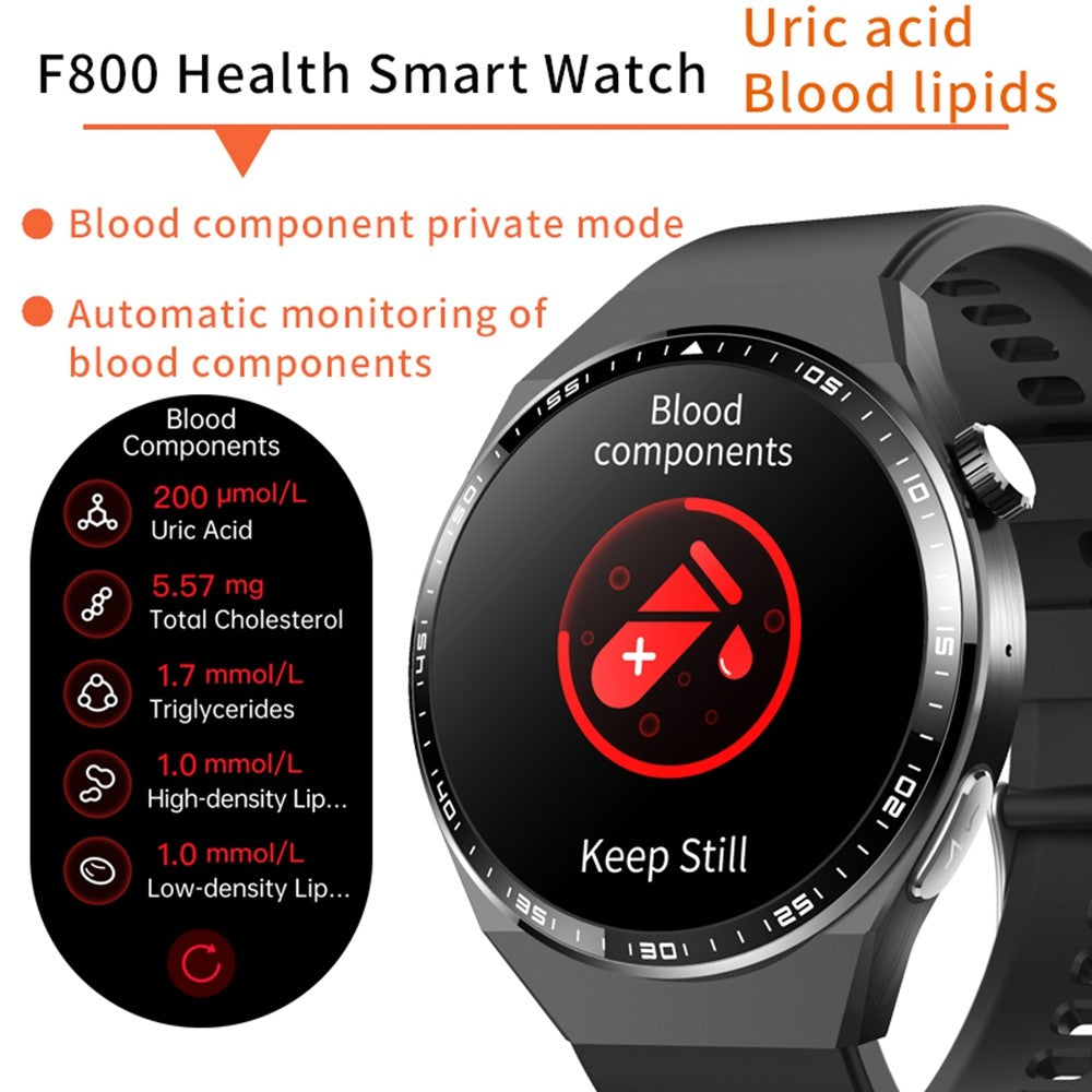 F800 Bluetooth-compatible Call Smart Watch Blood Oxygen ECG Monitor SOS Sports Bracelet, Silicone Strap