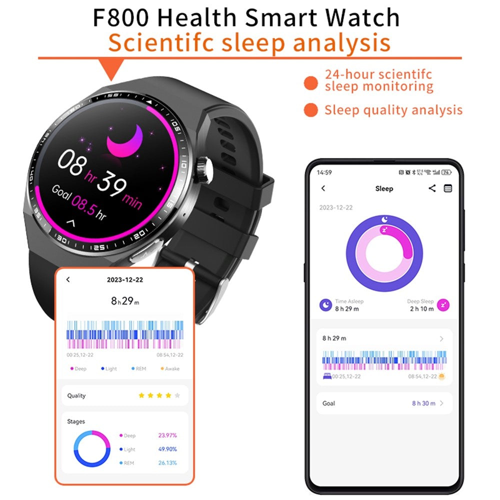 F800 Bluetooth-compatible Call Smart Watch Blood Oxygen ECG Monitor SOS Sports Bracelet, Silicone Strap
