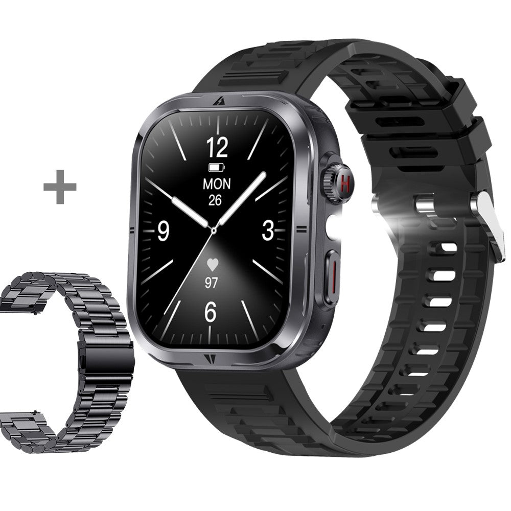 MK86 2.01-inch Screen Bluetooth-compatible Call Smart Watch Health Monitoring Flashlight Sports Watch, Silicone + Steel Strap