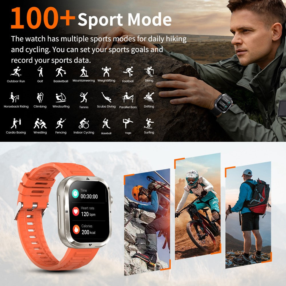 MK86 2.01-inch Screen Bluetooth-compatible Call Smart Watch Health Monitoring Flashlight Sports Watch, Silicone + Steel Strap