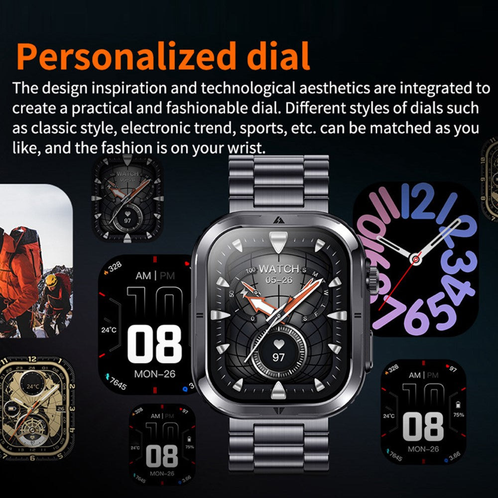 MK86 2.01-inch Screen Bluetooth-compatible Call Smart Watch Health Monitoring Flashlight Sports Watch, Silicone + Steel Strap