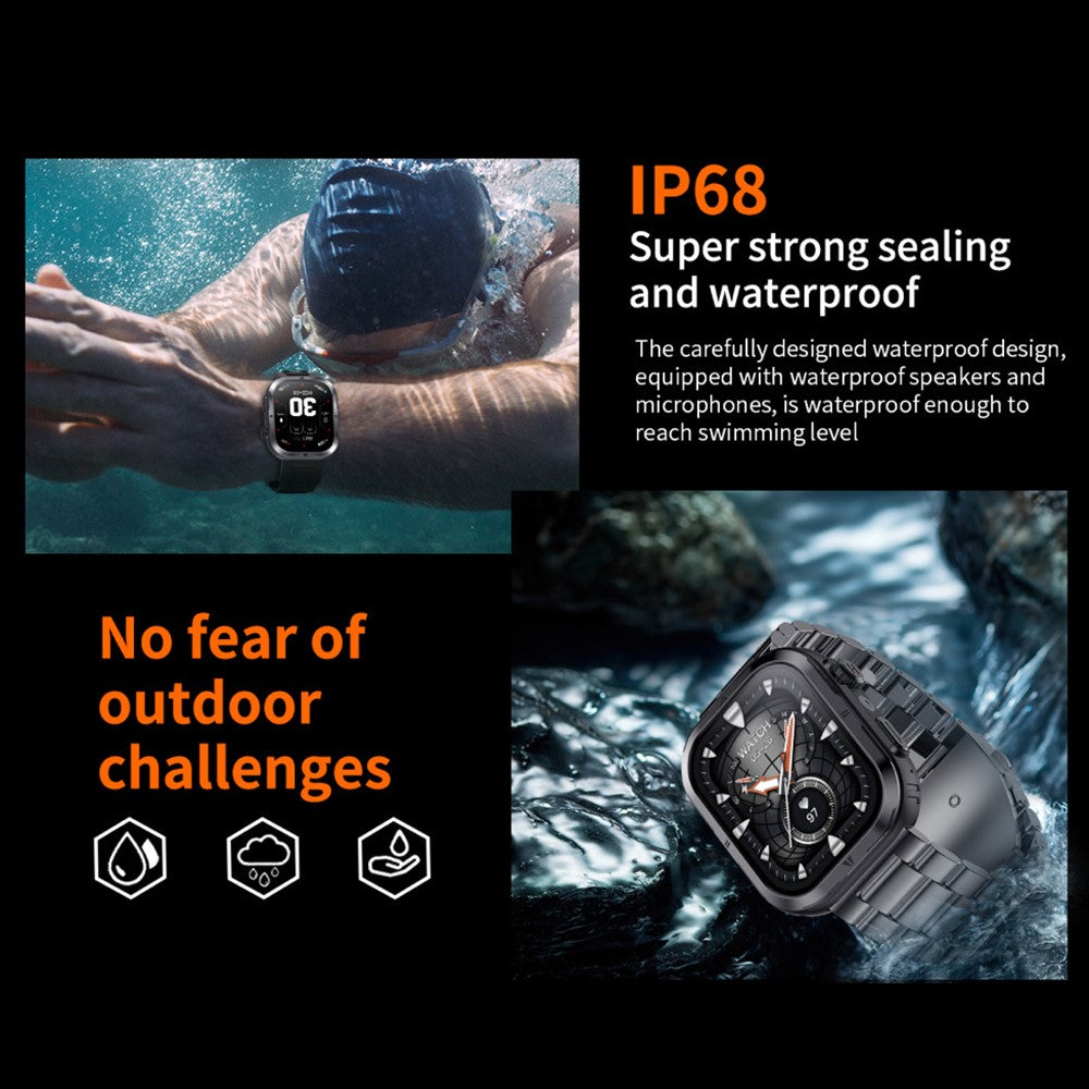 MK86 2.01-inch Screen Bluetooth-compatible Call Smart Watch Health Monitoring Flashlight Sports Watch, Silicone + Steel Strap