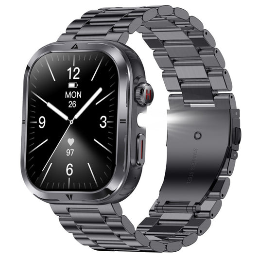 MK86 2.01-inch Screen Bluetooth-compatible Call Smart Watch Health Monitoring Flashlight Sports Watch, Silicone + Steel Strap