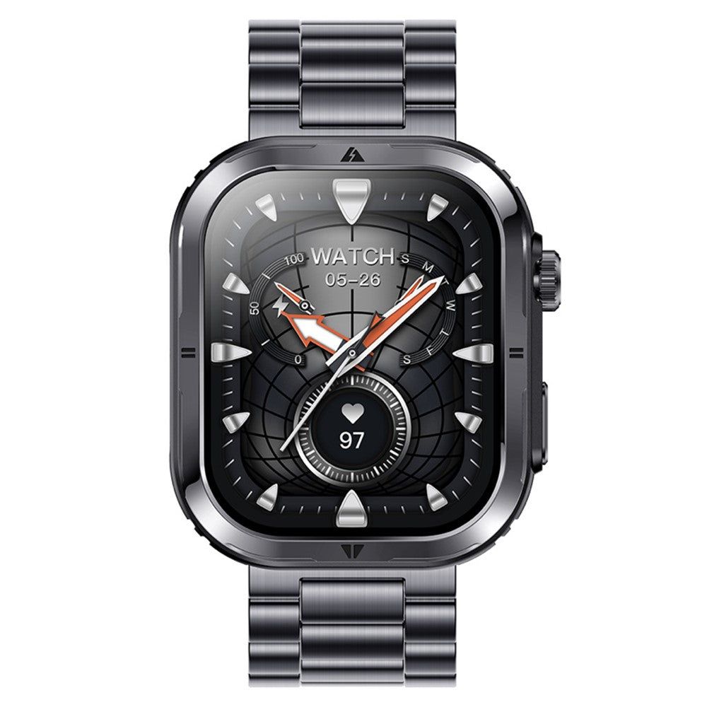 MK86 2.01-inch Screen Bluetooth-compatible Call Smart Watch Health Monitoring Flashlight Sports Watch, Silicone + Steel Strap