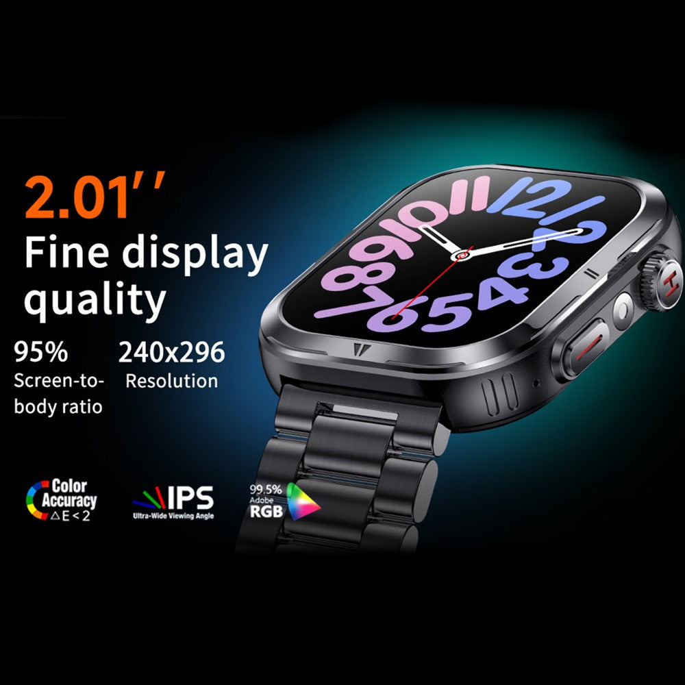 MK86 2.01-inch Screen Bluetooth-compatible Call Smart Watch Health Monitoring Flashlight Sports Watch, Silicone + Steel Strap