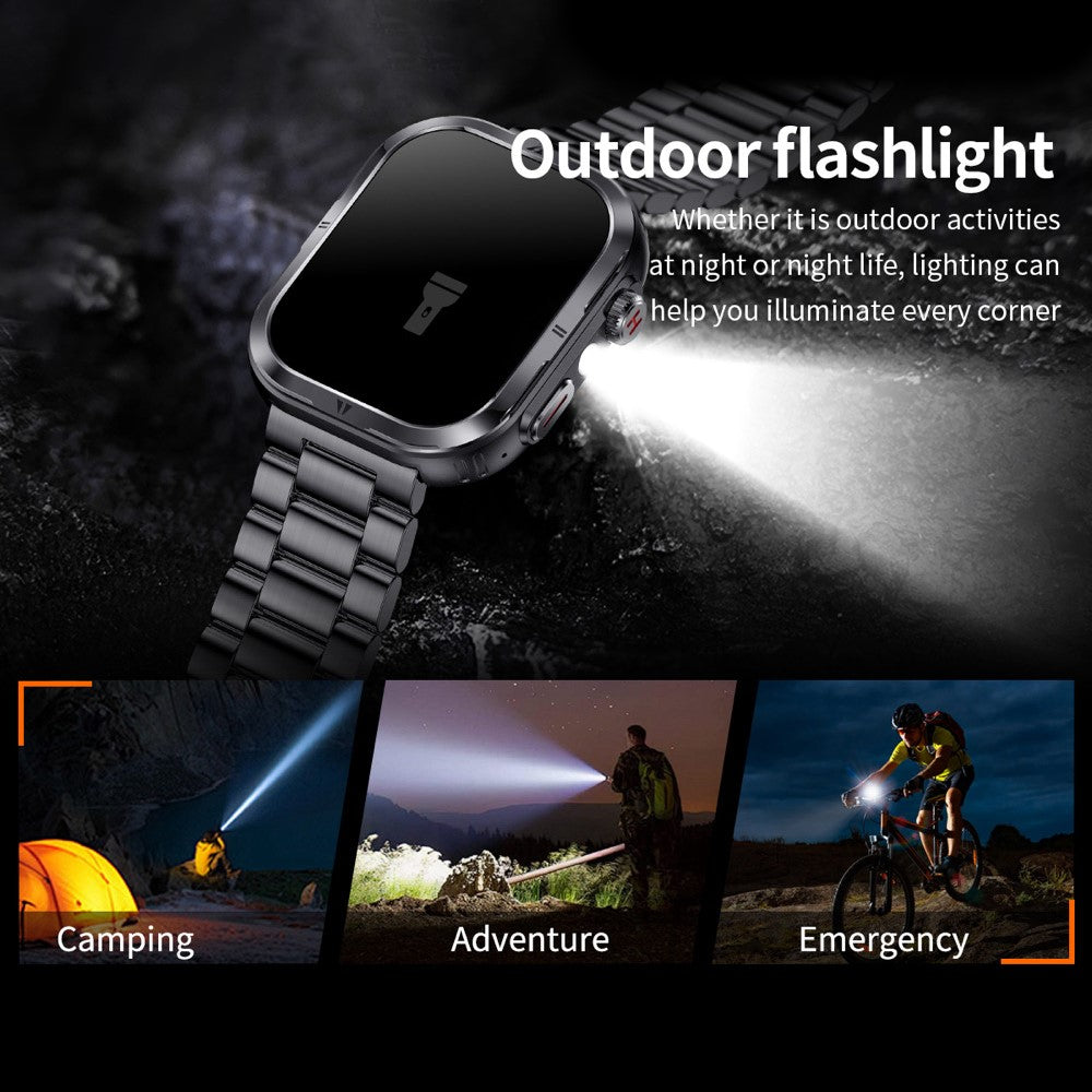 MK86 2.01-inch Screen Bluetooth-compatible Call Smart Watch Health Monitoring Flashlight Sports Watch, Silicone + Steel Strap