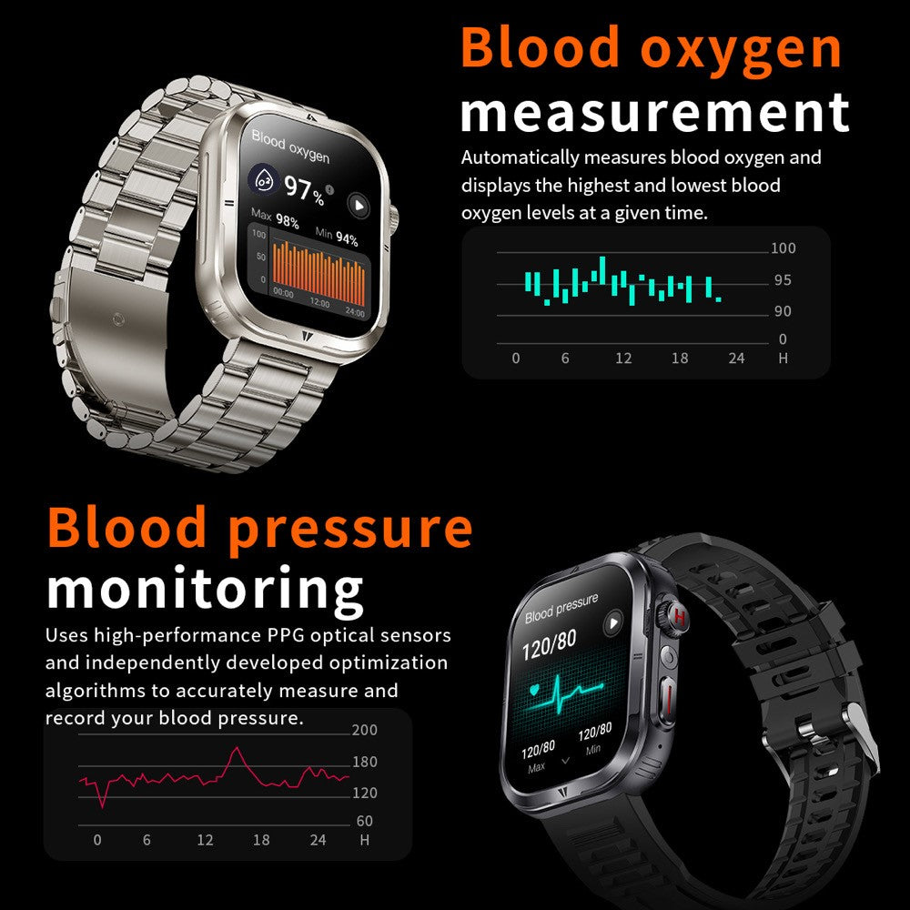 MK86 2.01-inch Screen Bluetooth-compatible Call Smart Watch Health Monitoring Flashlight Sports Watch, Silicone + Steel Strap