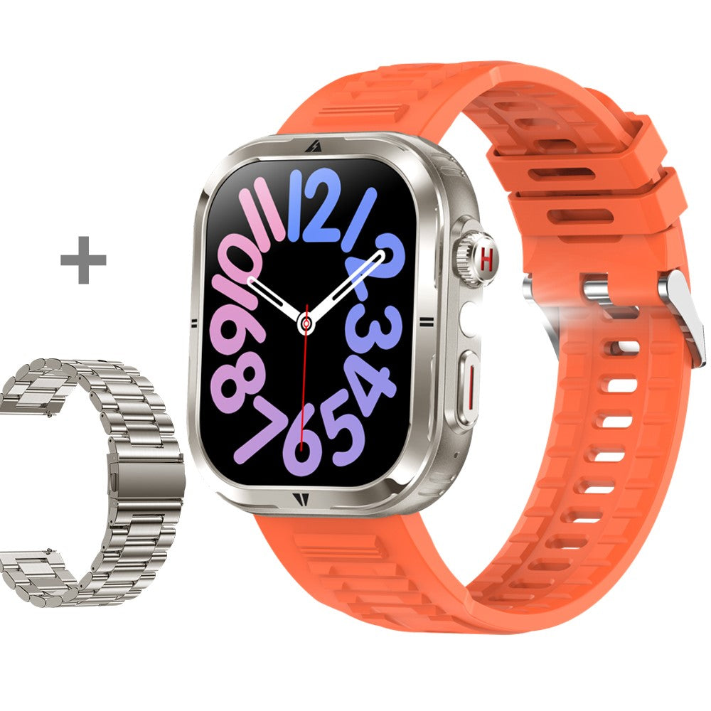 MK86 2.01-inch Screen Bluetooth-compatible Call Smart Watch Health Monitoring Flashlight Sports Watch, Silicone + Steel Strap