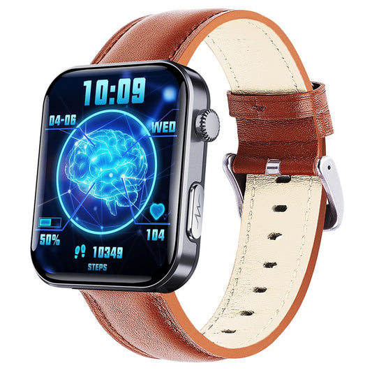 F300 2.10-inch HD Screen Smart Watch Bluetooth-compatible Call Heart Rate Sleep Monitor Sport Watch, Leather Strap