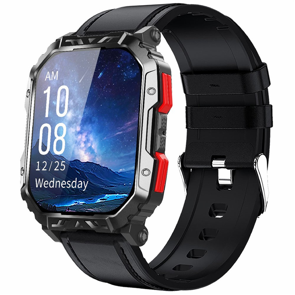 F407 Outdoor Waterproof Rugged Smart Watch Blood Sugar Heart Rate Monitor with Leather Strap