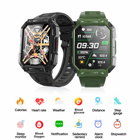 F307 Waterproof Rugged Smart Watch Bluetooth-compatible Call 2.1 inch Screen Sports Tracker Blood Sugar Monitor